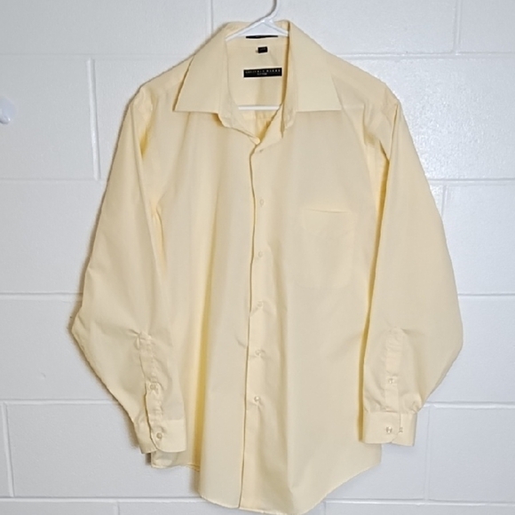 Soft Yelllow Button Up Fitted Dress Shirt Long Sleeve 1 Pocket - Picture 1 of 11